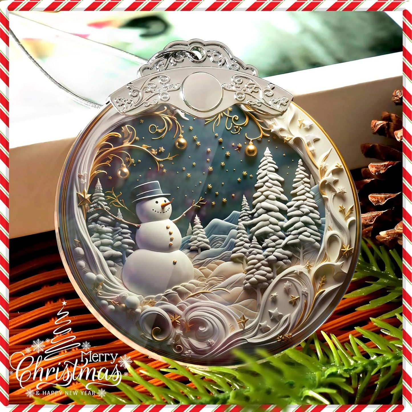 Skiennix Christmas Ornaments - Unique 4-Inch Snowman Acrylic Art for Holiday Decor & Car Interiors