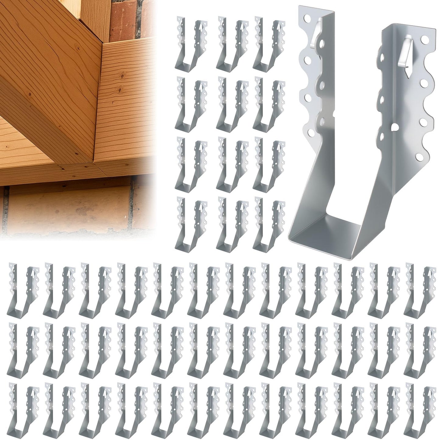 Hsddmx 50 Pcs 2x6 Joist Hangers for Wood, 20 Gauge Galvanized Face Mount Joist Hangers, Heavy Duty Hurricane Ties for Rafters Roofs Decks Floors Ceilings