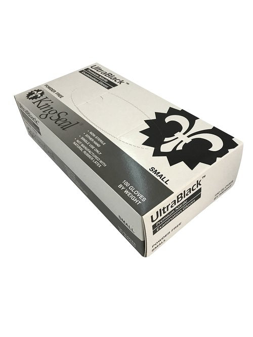KingSeal 1000 Count UltraBlack Nitrile Exam Gloves, Medical Grade, Powder Free, Size SMALL, 4 MIL, Textured Fingertips, Made in Malaysia - 10 Boxes of 100 Gloves