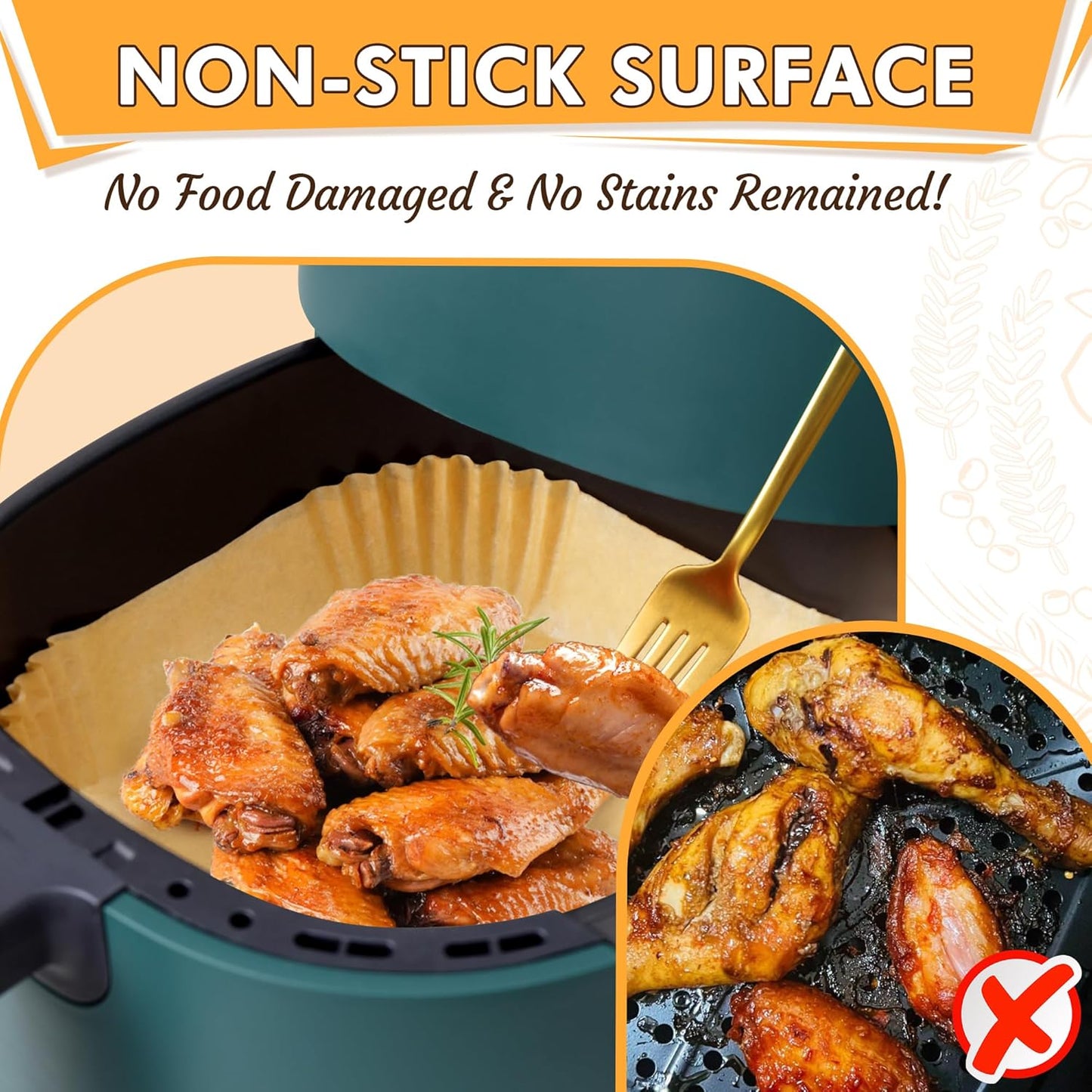 Skiennix Air Fryer Liners - 125 Pcs 8-Inch Non-Stick Parchment Paper with Cooking Guide Booklet