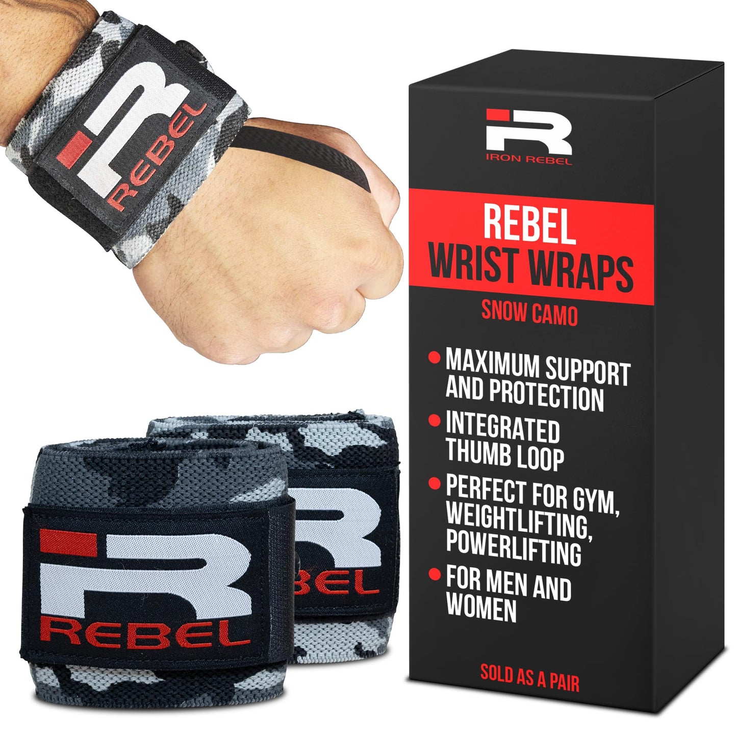 Iron Rebel Wrist Wraps - Flexible wrist support for weightlifting Straps for Men & Women - Comfortable & Durable Wrist Wraps for Everyday Lifting (Pair)