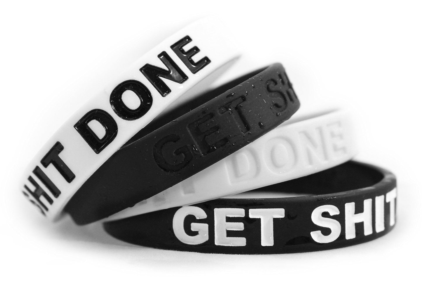 Inspirational Silicone Wristbands for Adults with Custom Embossed Motivational Sayings Get Shit Done. Perfect Inspiration for Fitness, Basketball, Crossfit, Workout & Task