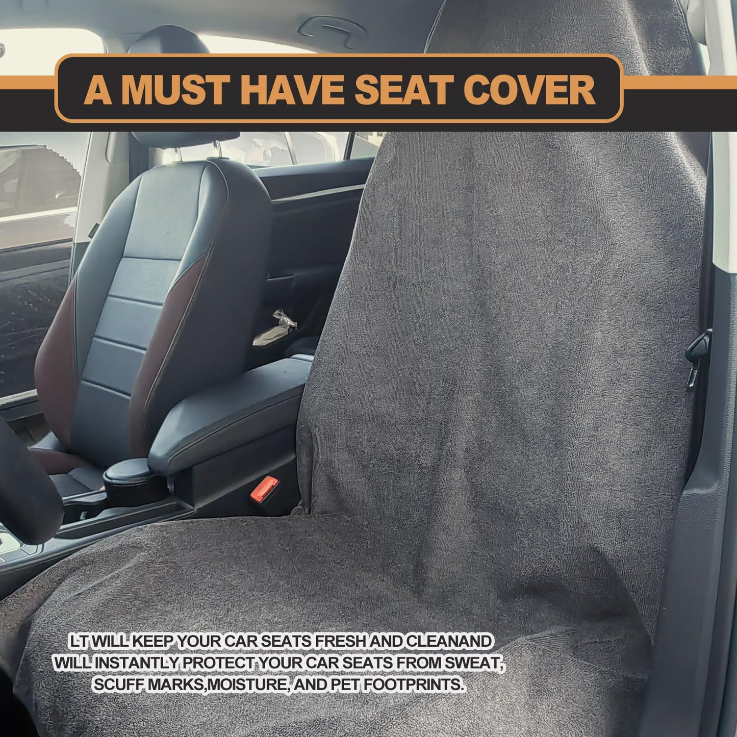 KEVWR Car Waterproof Towel Front Seats Seat Covers, Washable Seat Protector, Fit Beach Swimming Outdoor Sports, Compatible with Most Cars Trucks Suvs Car (Grey)