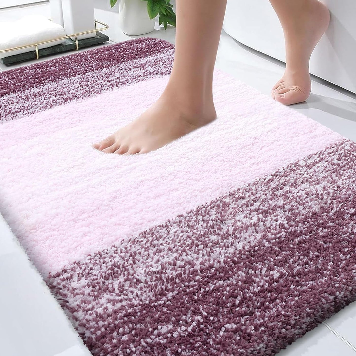 OLANLY Bath Rugs Mat - Extra Soft Microfiber, Quick Dry & Machine Washable | 34x21 Inches, Mauve