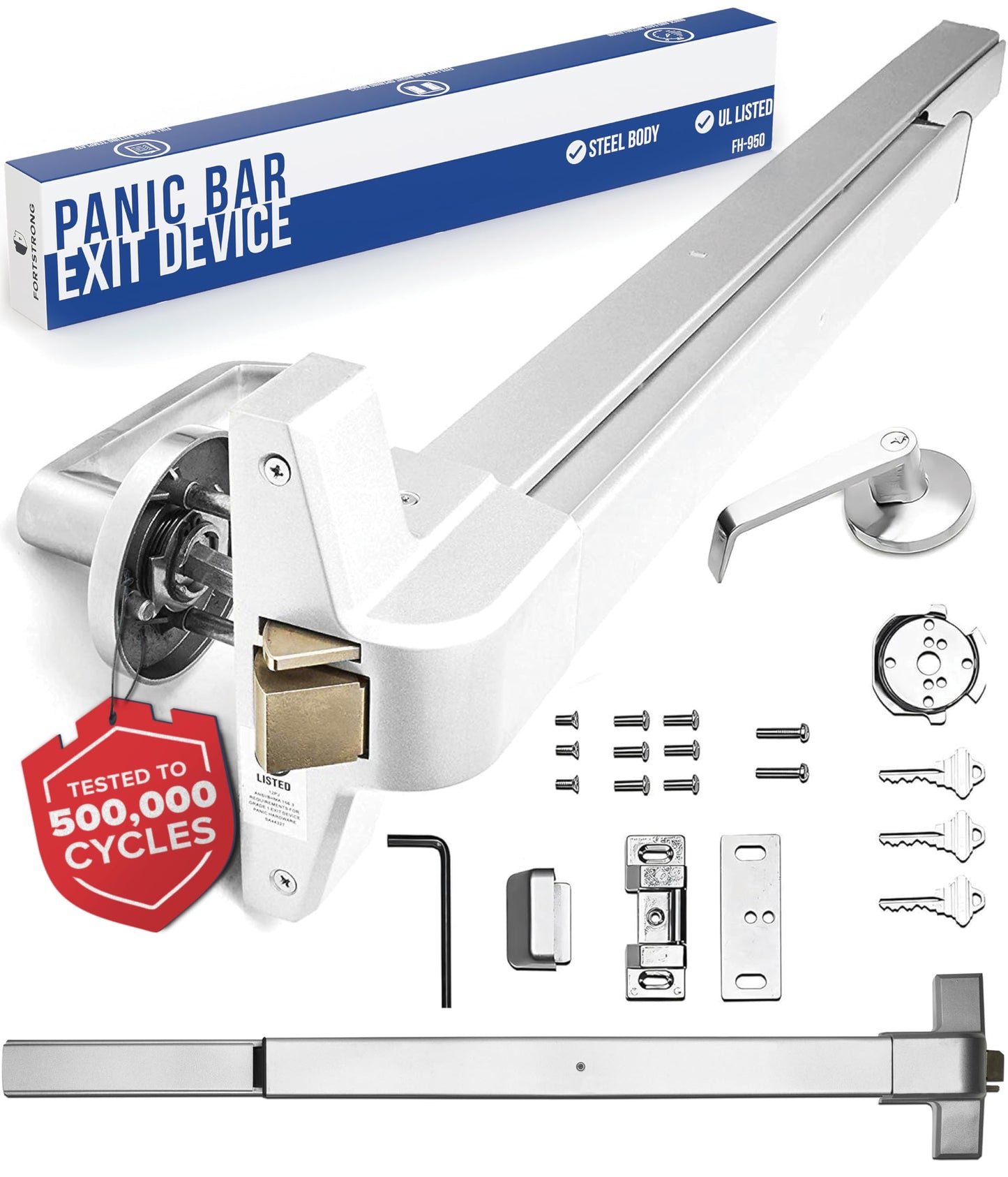 FORTSTRONG Panic Bars for Exit Doors Push Bar Panic Exit Device Commercial Door Push Bar Hardware with Crash Bar Emergency Door Opener Lock Keypad Compatible Heavy Duty - Grade 1 UL & ADA Compliant