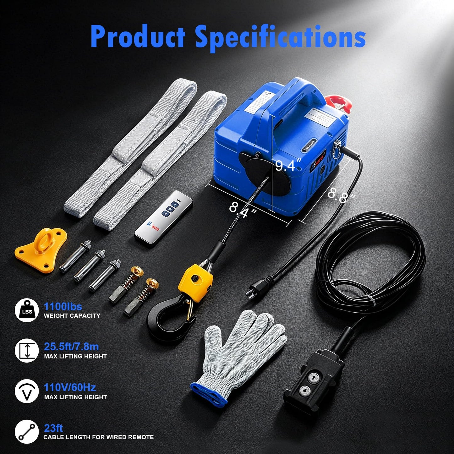 3 in 1 Electric Hoist Winch, 1500W Portable Electric Winch with 1100lbs, 110V Electric Hoist Crane with Manual, Wired & Wireless Remote Control, 25ft Lifting Height, Overload Protection for Towing