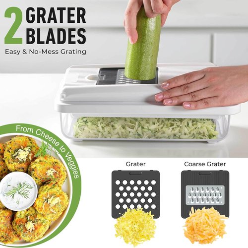 Mueller Vegetable Chopper - Versatile Mandoline Slicer & Dicer with Container | White Sand/Grey