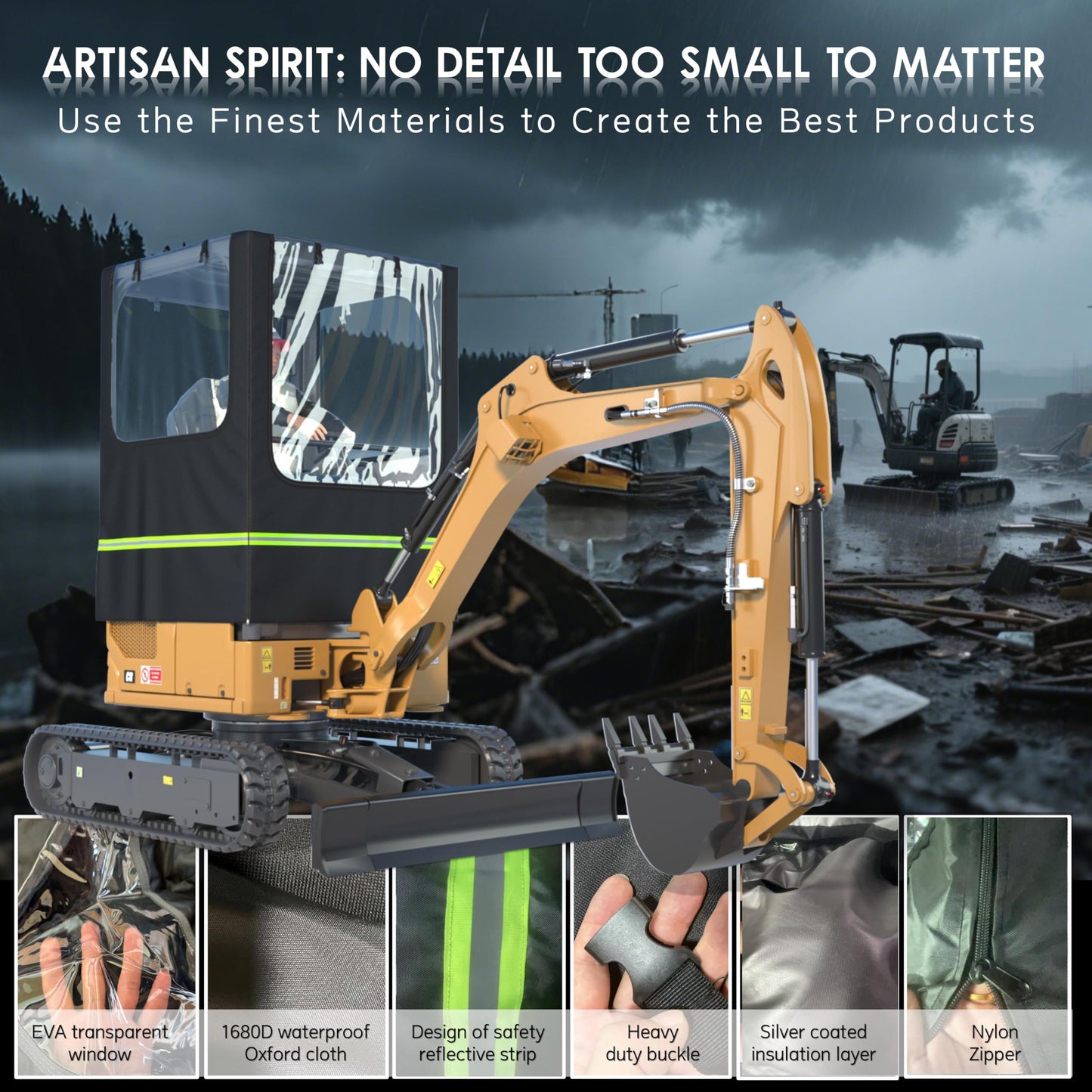 Mini Excavator Cover,Transparent Excavator Cab Enclosure,1680D Waterproof Oxford Fabric + EVA HD Transparent See-Through Material, 45x43x61in, for Bobcat E20/Kubota U17 etc, 1760-3530 lbs.(Black)