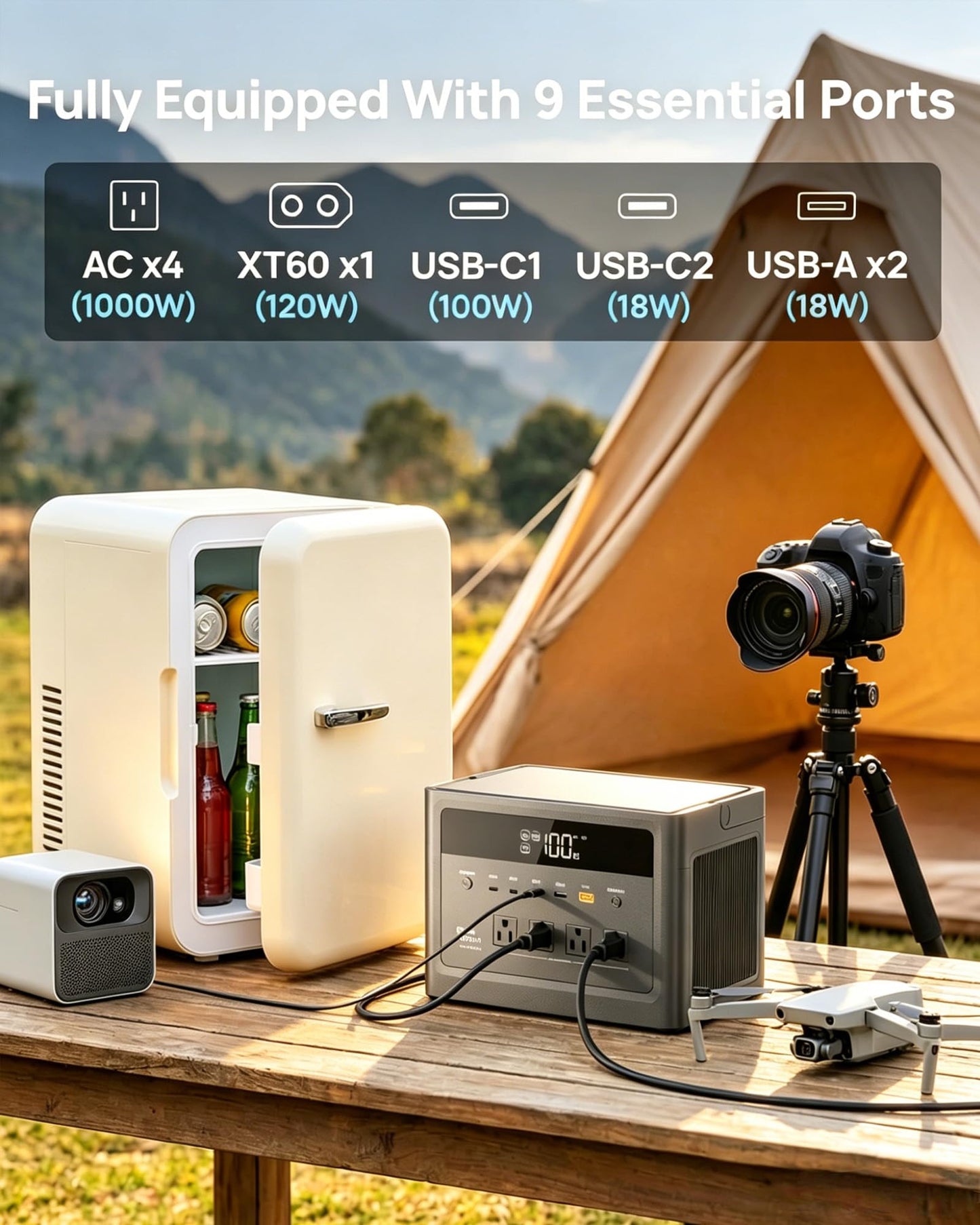DaranEner 1000W Solar Generator (2000W Peak), 576Wh LiFePO4 Battery Portable Power Station, 1.8H Fast Charge, Home Emergency Backup, Portable Generator for RV Camping, Travel (Solar Panel Optional)