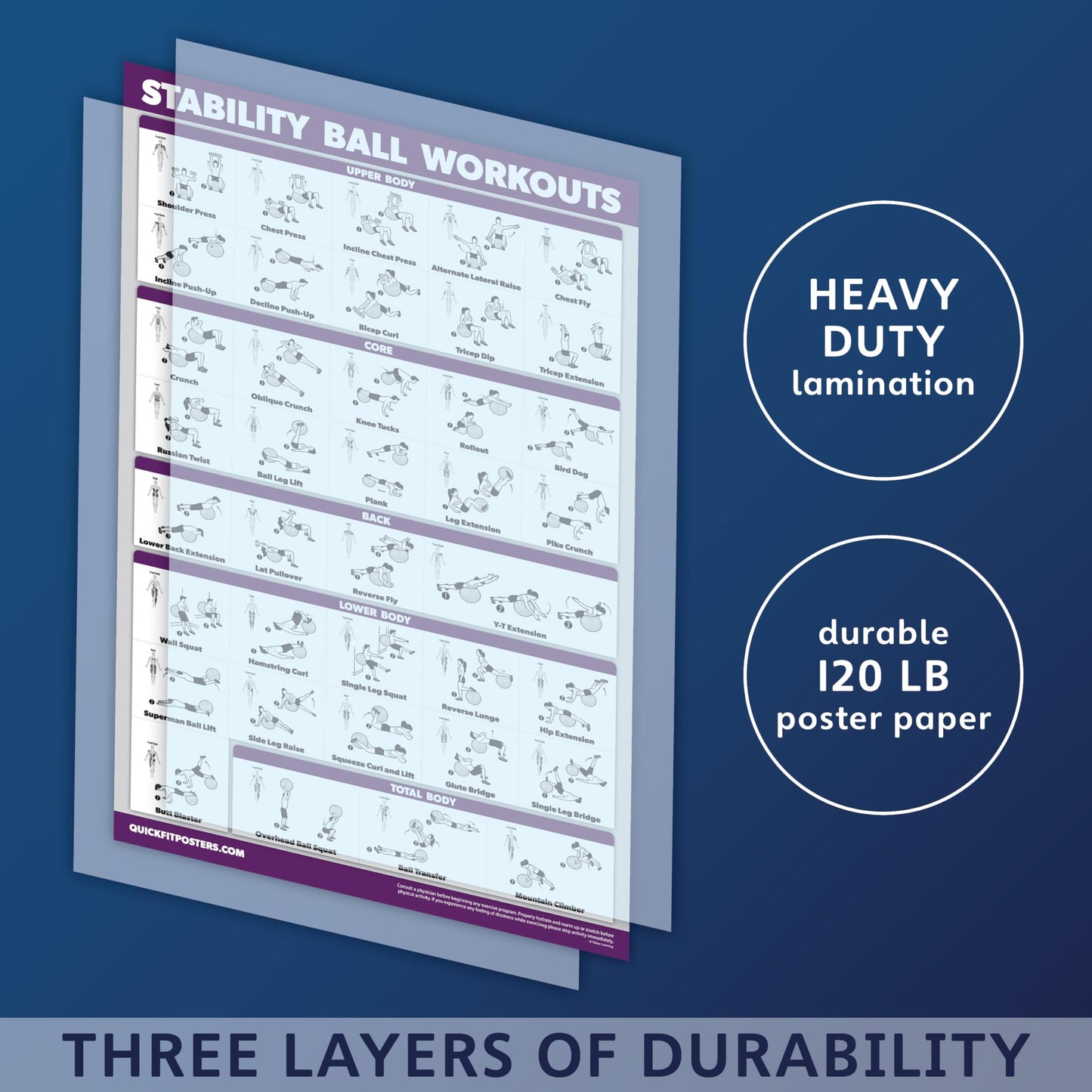 Palace Learning 2 Pack, Half Balance Ball Workout Poster + Yoga Ball Exercise Chart - Set of 2 Workout Posters (LAMINATED, 18" x 24")