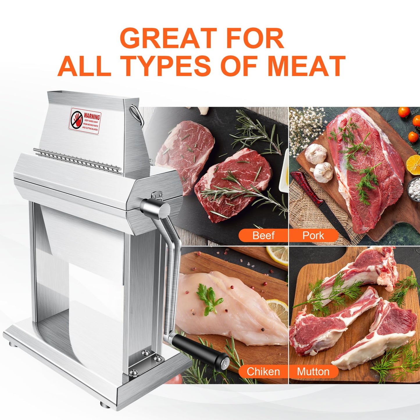 YBSVO Commercial Meat Tenderizer Machine - Heavy Duty Stainless Steel Manual Cuber with 40 Sharp Blades - Hand Crank Steak & Venison Tenderizing Tool for Butchers, Hunters & Kitchens (7" Wide Feed)