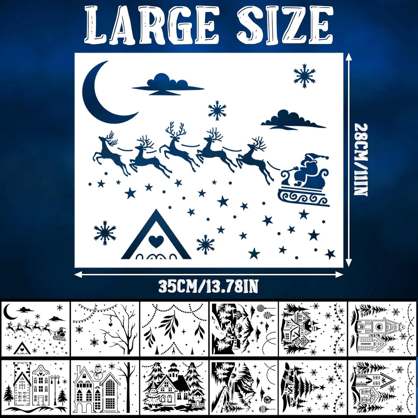 Skiennix 12 Pcs Christmas Stencils - Large Reusable Holiday Templates for DIY Window Decor | 13.78 x 11 Inch