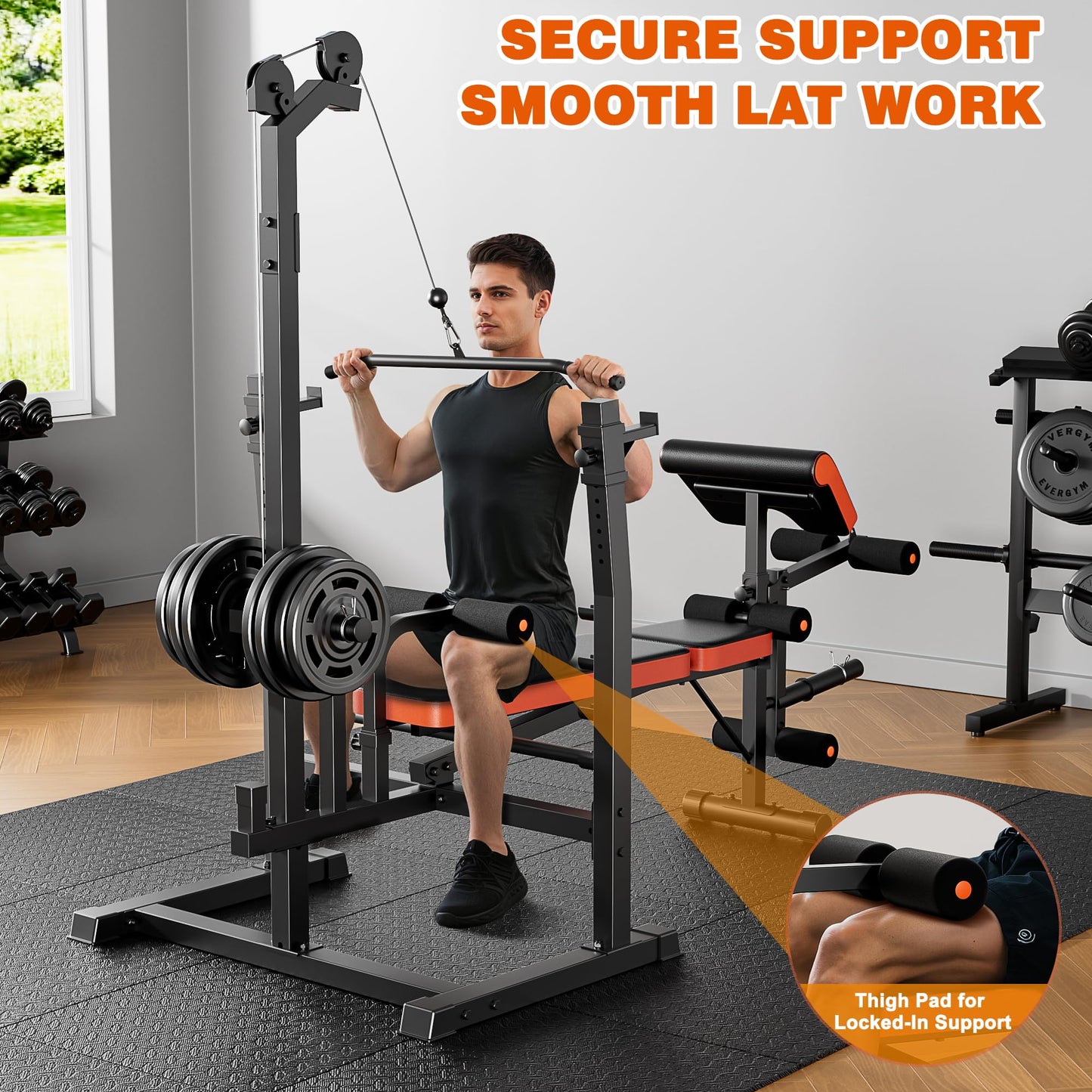XDDIAS Weight Bench, 9 in 1 Olympic Weight Bench Set with LAT Pulldown and Rowing, 900LBS Bench Press Set with Leg Extension and Preacher Pad, Flat Incline Bench with Weight Plates