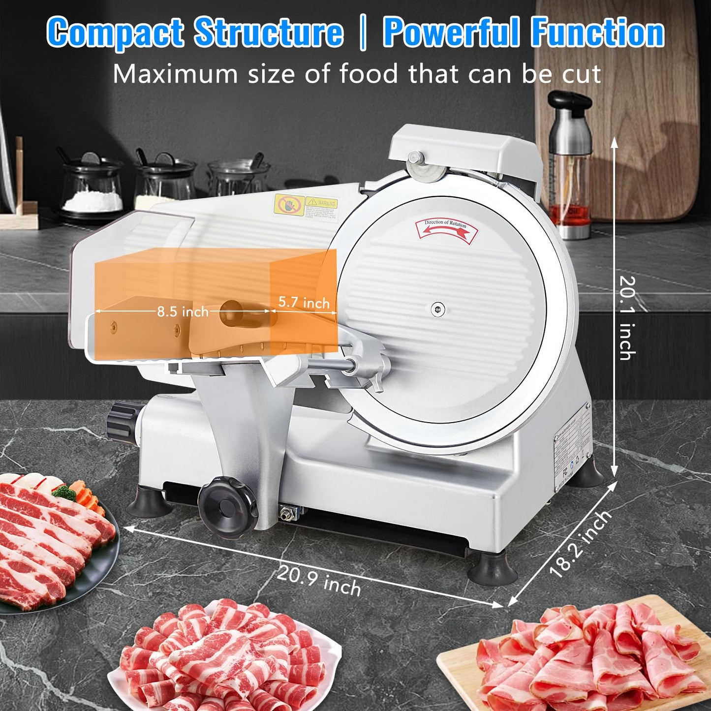 Commercial Meat Slicer, Electric Deli Slicing Machine,Electric Deli Slicing Machine with 12" Blade,Adjustable Thickness 0-15Mm, Low Noise Food Cutter for Restaurant and Home