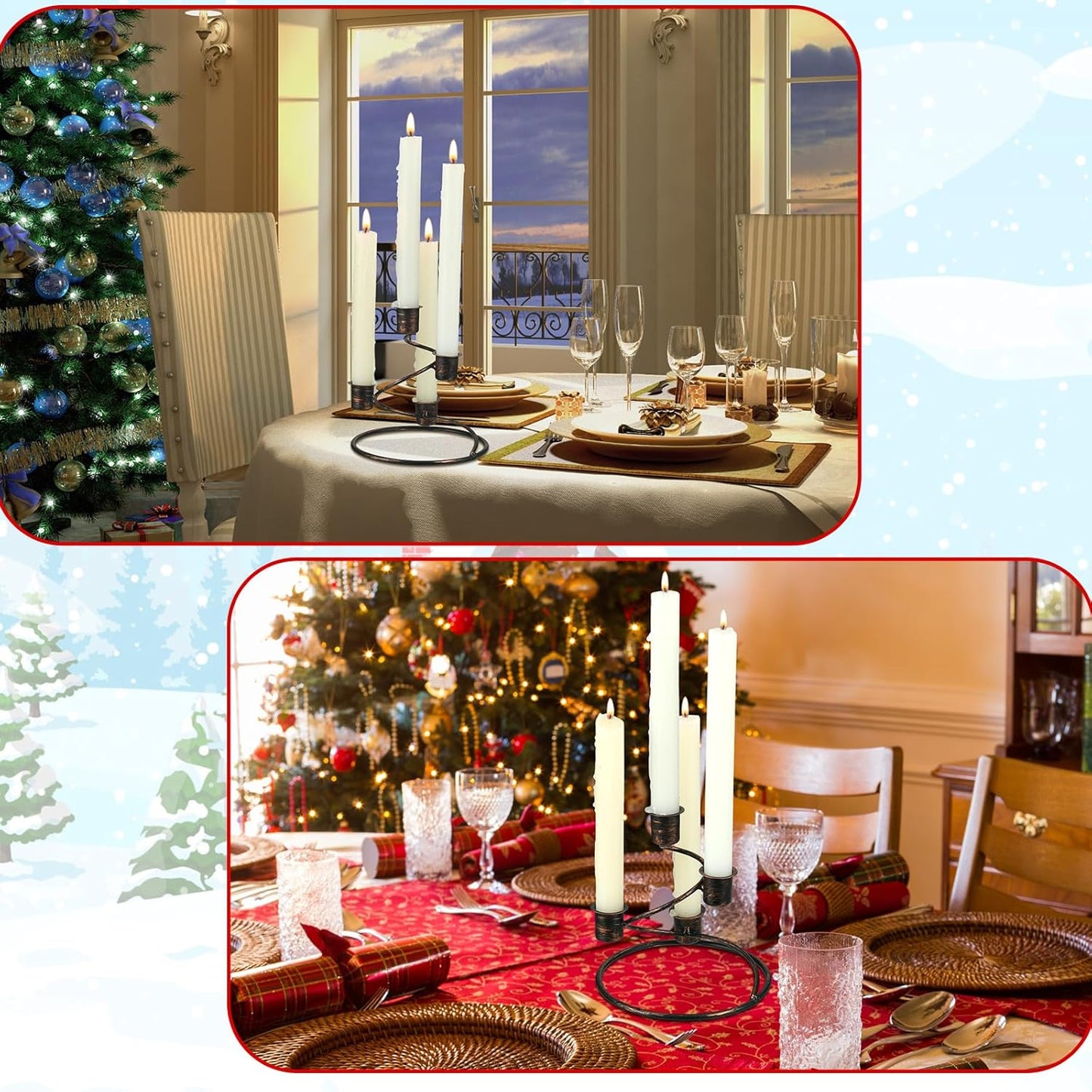 Sliner Christmas Advent Wreath Candle Holders - Rustic Metal Centerpiece Set of 3 for Home & Church Decor