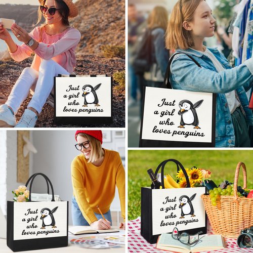Canvas Tote Bag for Women, Cute Penguin Gifts for Penguin Lover, Animal Lover Gift Aesthetic Tote Bag Reusable Grocery Bag, Birthday Christmas Gift for Daughter Friends Sisters Who Loves Penguins