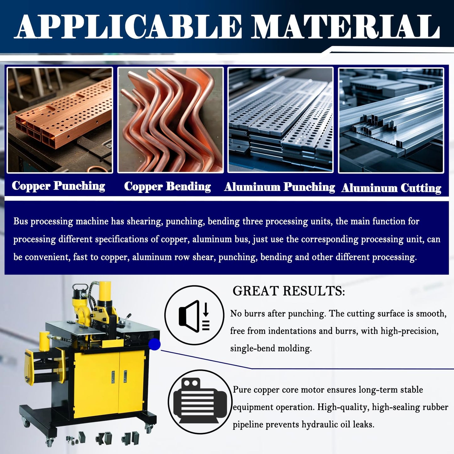 INTBUYING 3 in 1 Electric Hydraulic Busbar Processor Cutter/Bender/Hole Puncher 700bar for Copper & Aluminum Busbars, Industrial Grade Busbar Fabrication Tool with 6 Punching Dies 110V