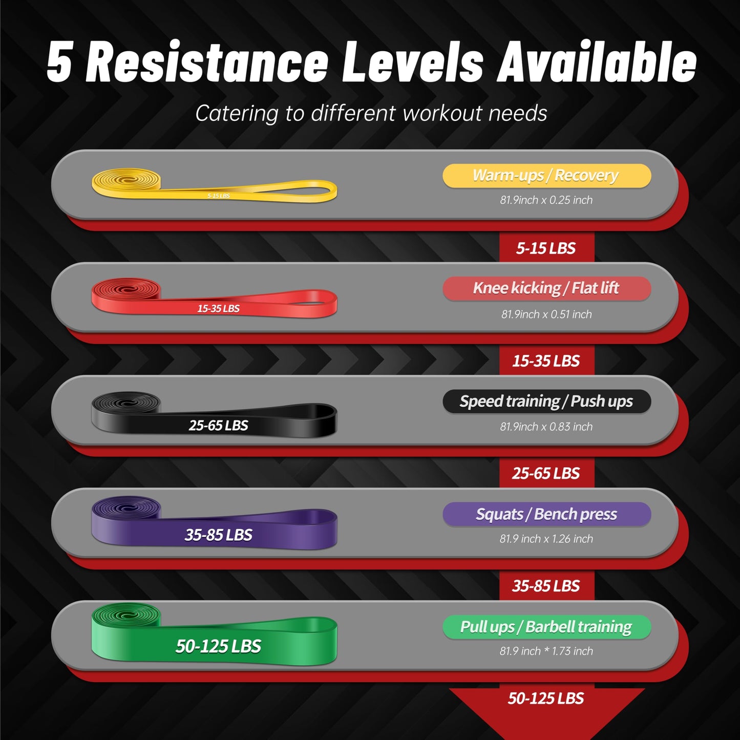 Pull Up Assistance Bands, 5-Level Resistance Bands for Working Out, Pull Up Bands for Men & Women, Exercise Bands for Full-Body Training, Fitness, Physical Therapy, Stretch Workout Bands at Home, Gym