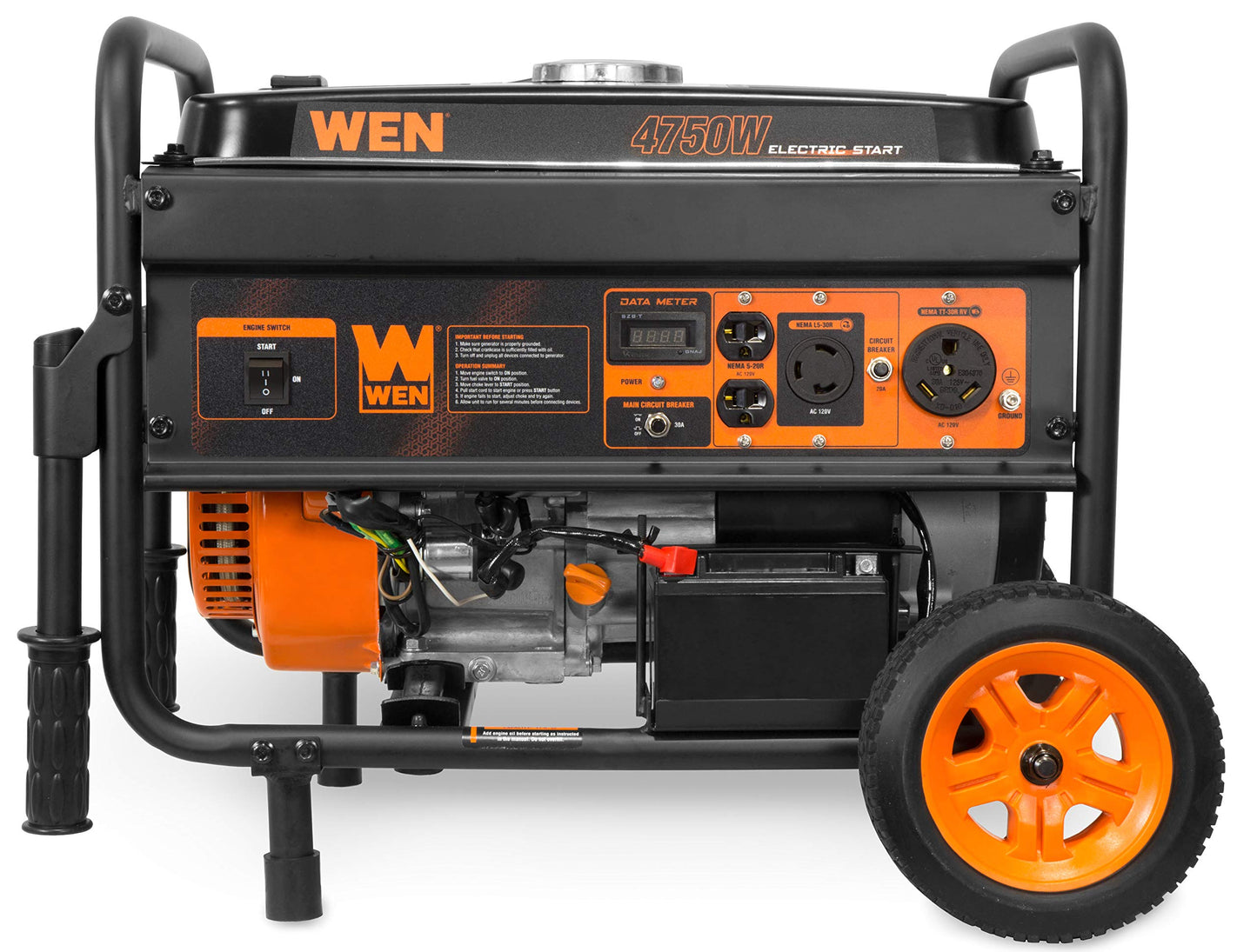 WEN 56475 4750-Watt Portable Generator with Electric Start and Wheel Kit, Yellow and Black