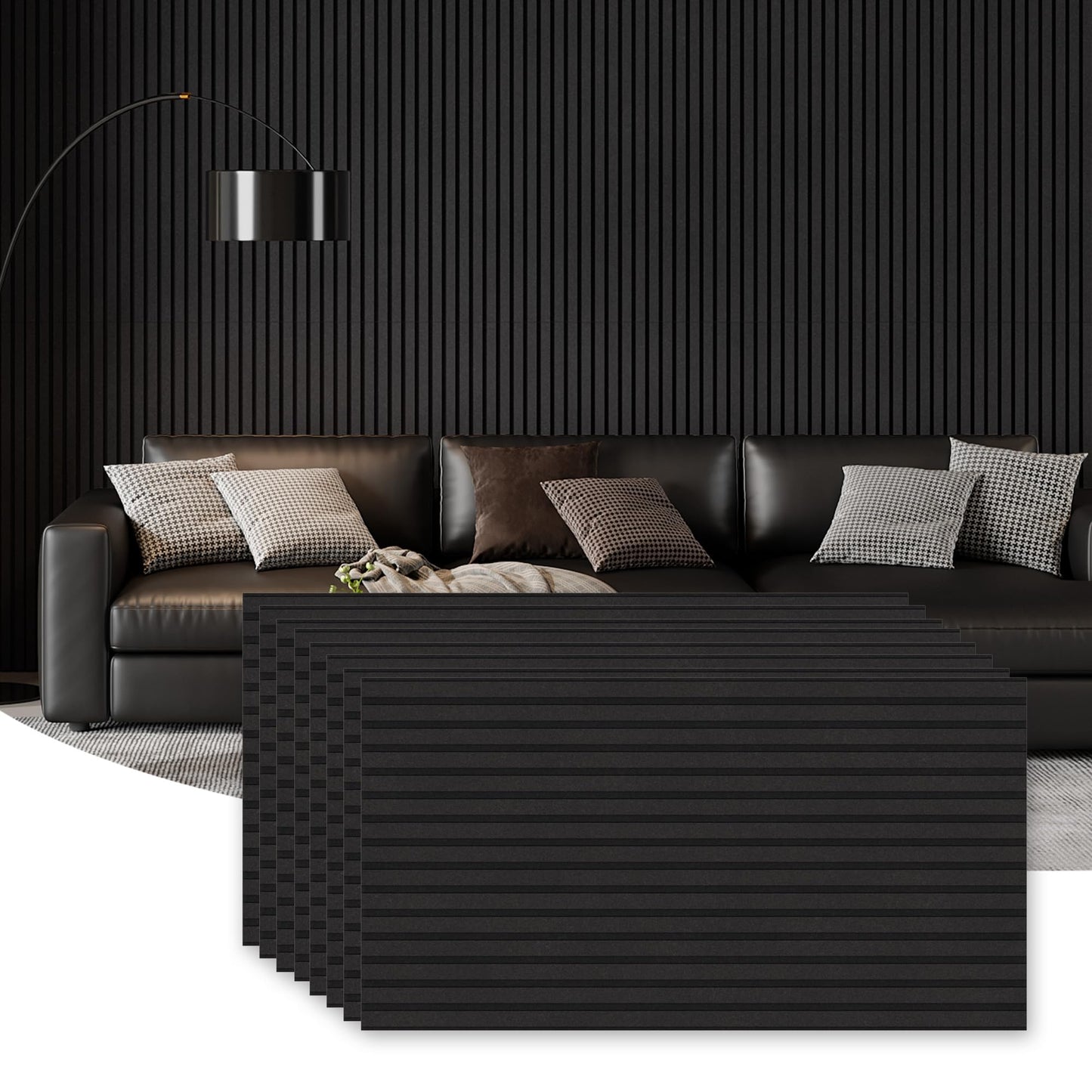 Smartstandard 8-Pack Bilayer Acoustic Wall Panels, 45.5''x23.6''x0.7'' Sound Dampening Panels, High-Density Polyester Fiber Noise Absorbing Panels for Wall Decor, Black