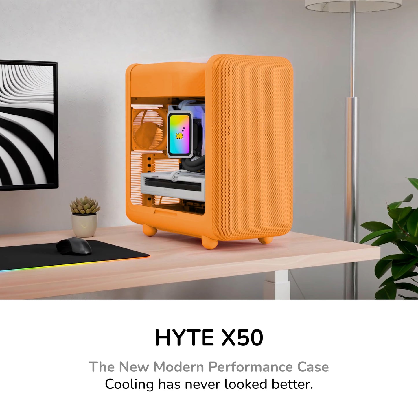 Hyte X50 - Modern Performance ATX Mid-Tower Gaming PC Case - Optimized High Airflow Chassis - 4mm Thick, Curved, Laminated Acoustic Glass - Micro Mesh Panels w Sturdy Stamped Steel - Astral Orange