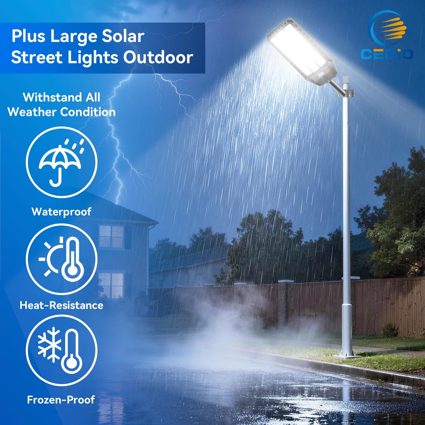 CEDIO 12000W Commercial Grade Solar Street Light, IP67 Waterproof Heavy Duty LED Flood Light with Remote & Motion Sensor, Dusk to Dawn Security Light for Parking Lot, Farm, Property, Yard, 2 Pack