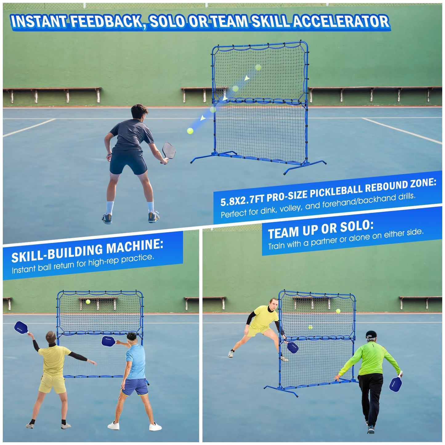 Pickleball Practice Rebounder Net for Dink Volley Solo Training Equipment Aid, 2in1 Mini Pickle Ball Net Portable Trainer for Outdoor Driveway Backyard and Indoor Garage, Easy Setup & Storage