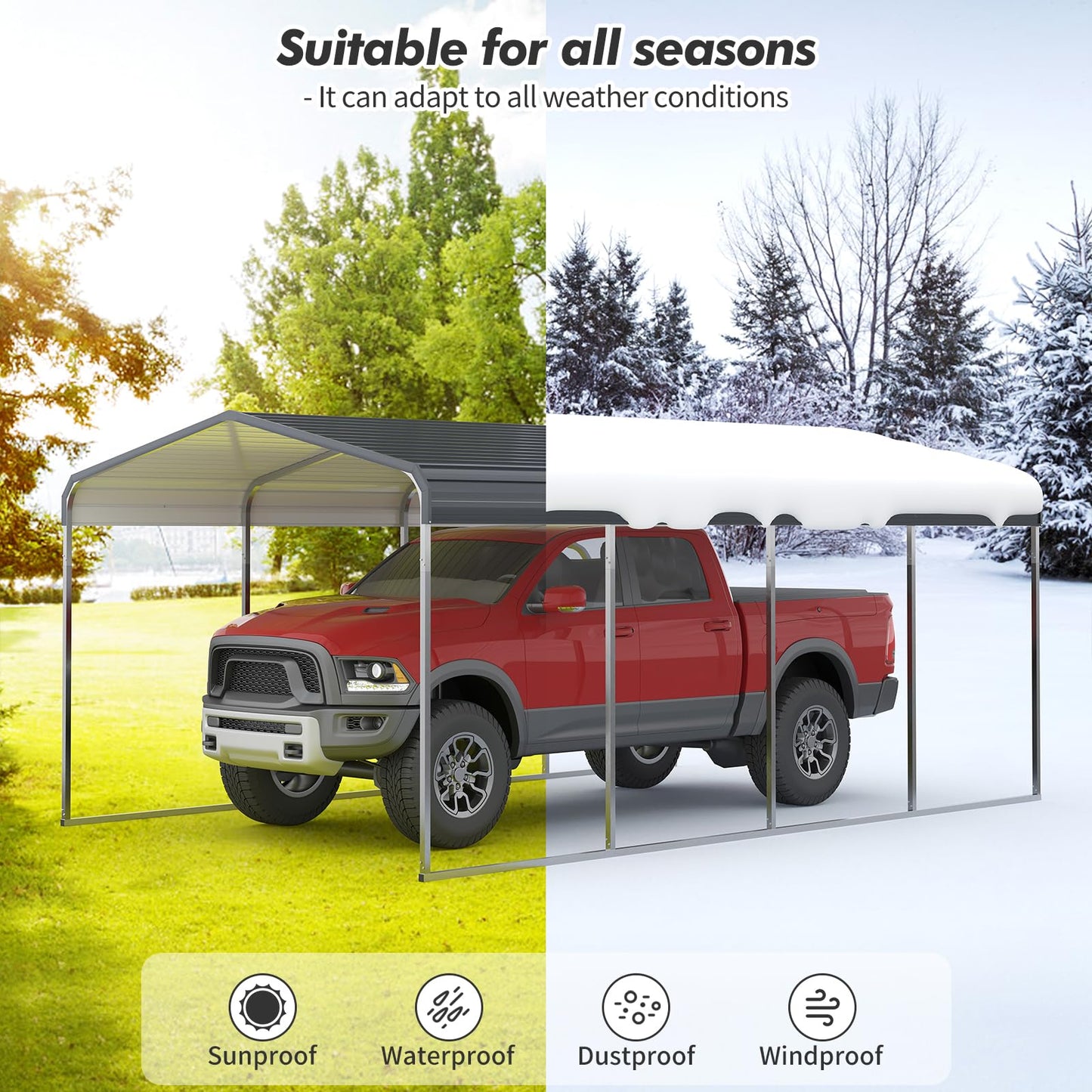 GarveeLife 12 x 20 Ft Heavy Duty Metal Carport with Metal Roof, Oversized Car Port Shelter for Trucks Boats Tractors, Outdoor Vehicle Cover for Driveway Yard