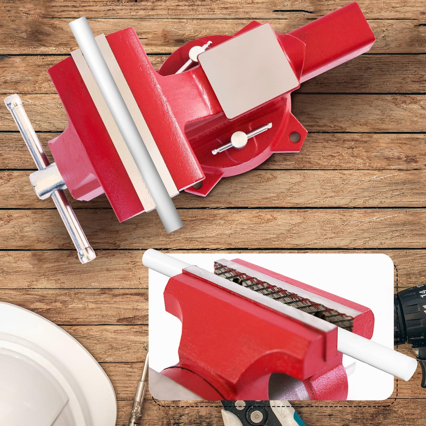 COGNATIVE 8" Heavy-Duty Bench Vise Ductile Iron Bench Vise with Strong 9900lbs Clamping Force 360° Swivel Bench Vice with Anvil, Red