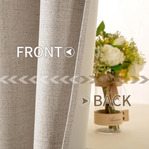MIULEE 100% Blackout Linen Textured Curtains - Thermal Insulated Taupe Grommet Drapes | 52 x 96 Inch (2 Panels)