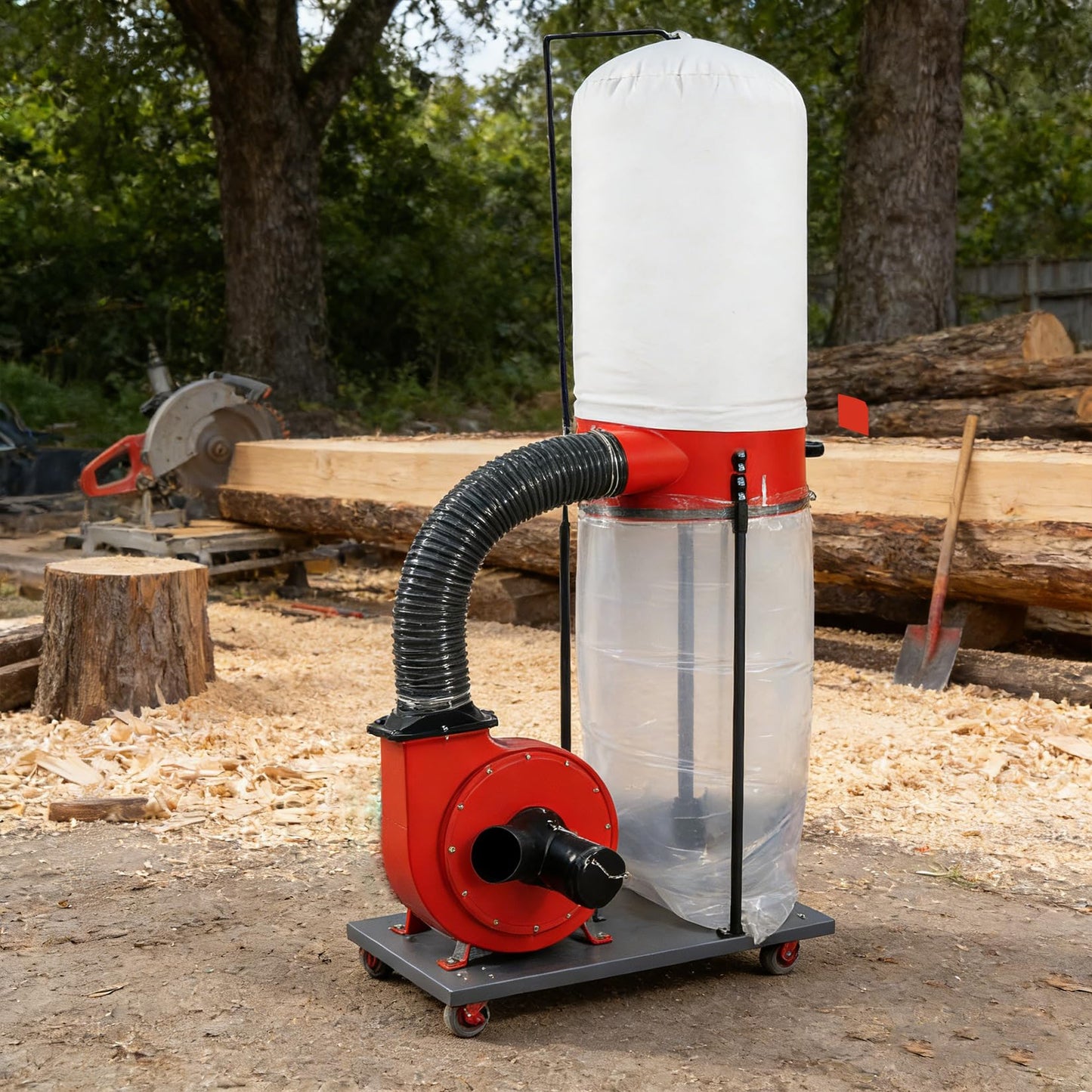 1500W Vertical Industrial Dust Collector with 50-Gallon Collection Bag and Mobile Base, Heavy-Duty Workshop Cleaner for Carpentry and Woodworking