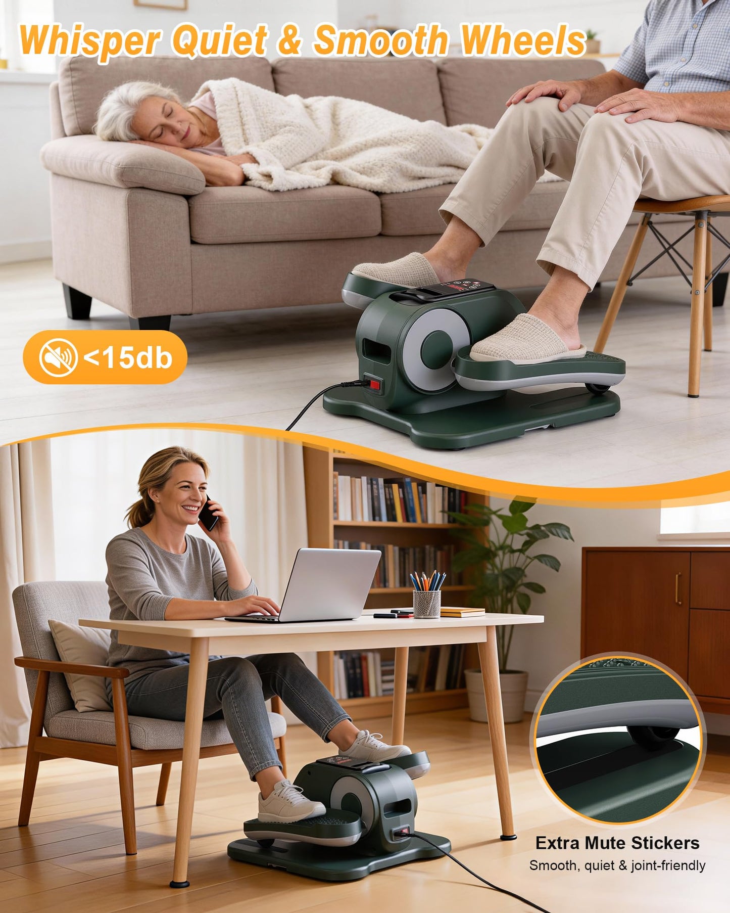 VIVURN-Upgraded Under Desk Elliptical 12 Speeds Forward & Reverse Manual & Auto Mode, Electric Leg Exerciser As Seen on TV for Seniors with Non-Slip Mat Quiet Smooth for Home Office, Gift for Mom Dad