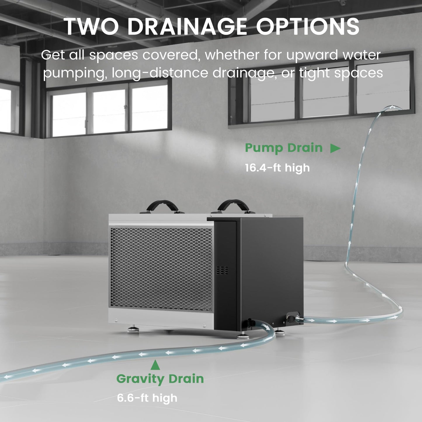 Waykar 125 Pint Crawl Space Dehumidifier with Pump & Drain Hose for Basements, Commercial & Water Damage Spaces up to 6500 Sq. Ft., Compact, Strong Dehumidification, 5-Year Quality Coverage