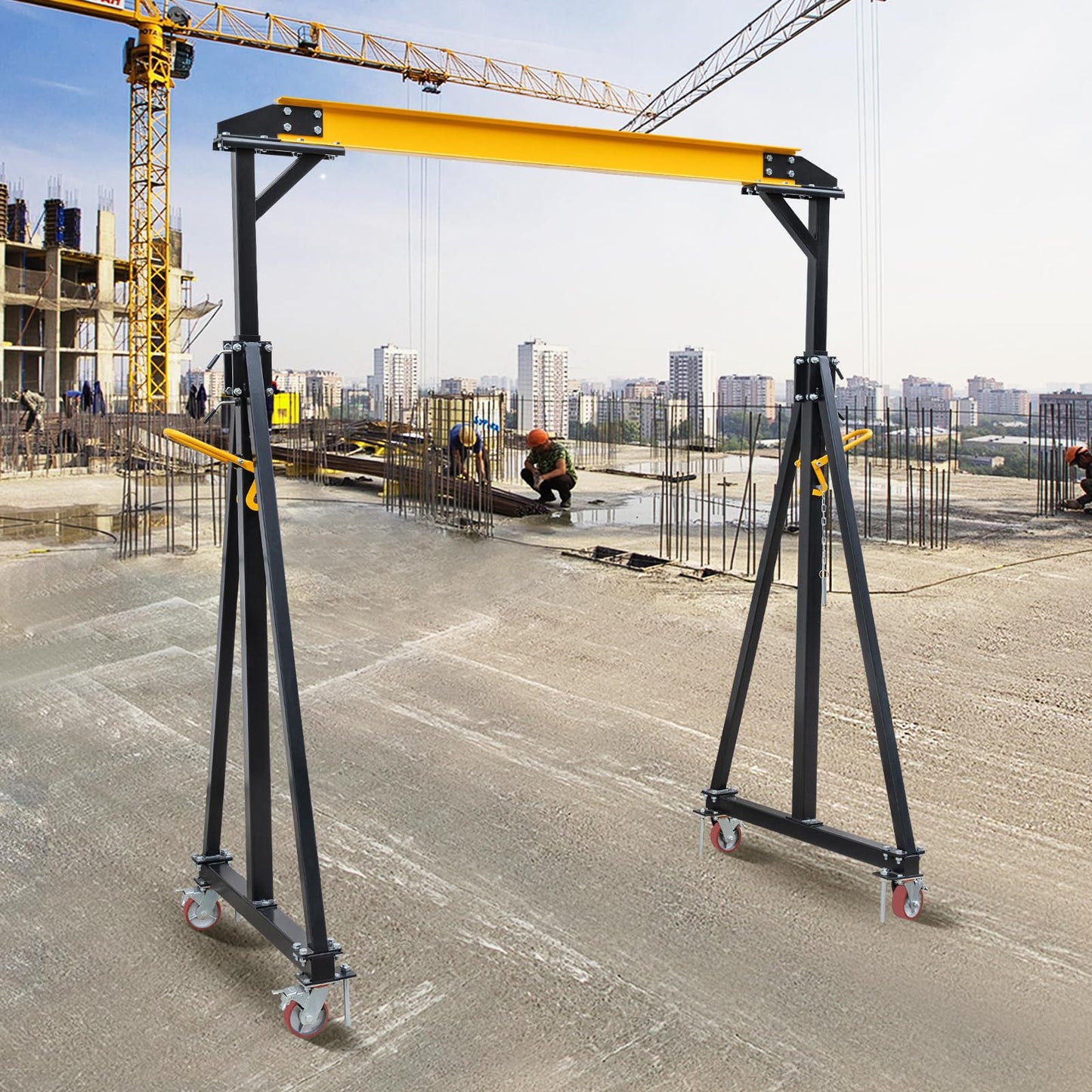 ExploreHorizon Adjustable Gantry Crane, 2 Ton Portable Lift Hoist with Height Range of 97" to 141", 4400 Lbs Load Capacity, Perfect for Factories, Construction Sites, Warehouses, and Auto Repairs
