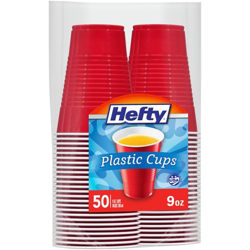 Hefty Disposable Plastic Cups, Red, 9 Ounce, 50 Count (Pack of 12), 600 Total