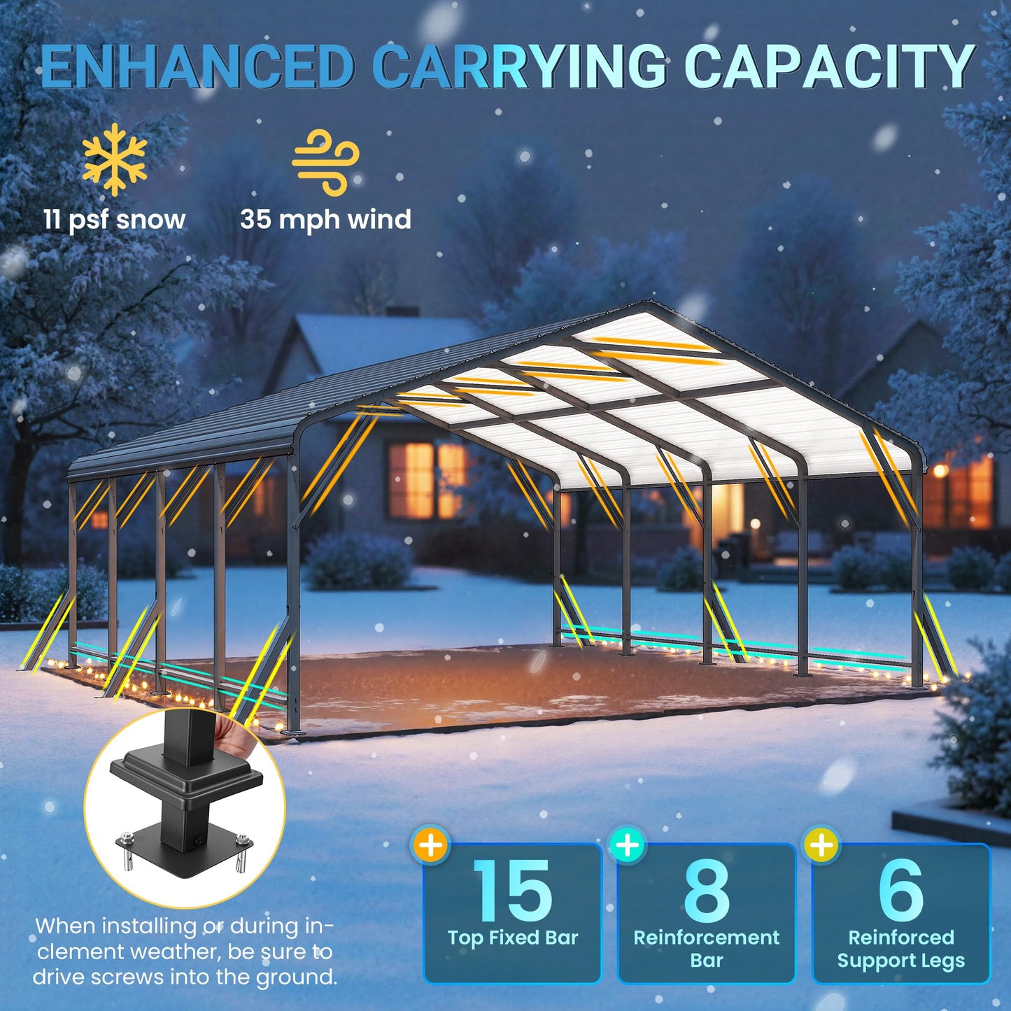 20'x20' Metal Carport with Updated Roof & Enhanced Base, Heavy Duty Canopy Carport Garage, Vertaile for Car, Truck, Boat, Tractors, Party, Dark Gray