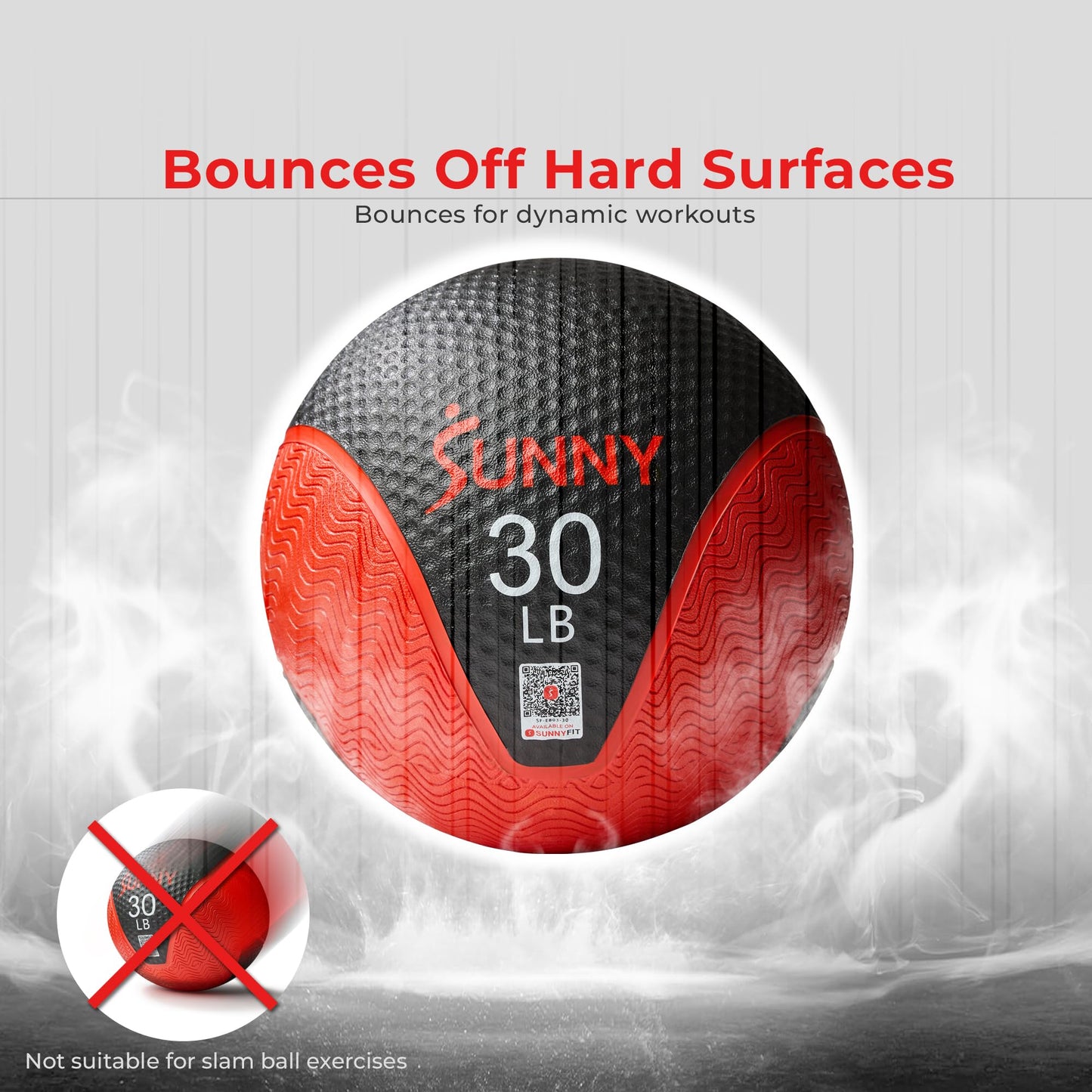 Sunny Health & Fitness 25LB Medicine Ball, Textured Rubber, Core Strength & Balance Training, Bouncing, Weight for Home Workouts SF-EB03-25
