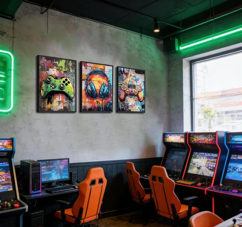 **Gaming Graffiti Canvas Wall Art - Cool Video Game Prints for Gamer Room | Unframed 16x24x3 Inch**