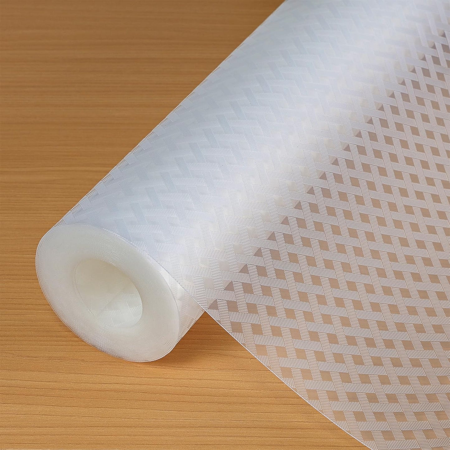 Hersvin Shelf Liners 20 in x 20 ft EVA Drawer Mats, Non-Adhesive Cupboard Protector, Kitchen Cabinet Lining Fridge Liner (Clear Crossed Stripe, 50.8x610cm)