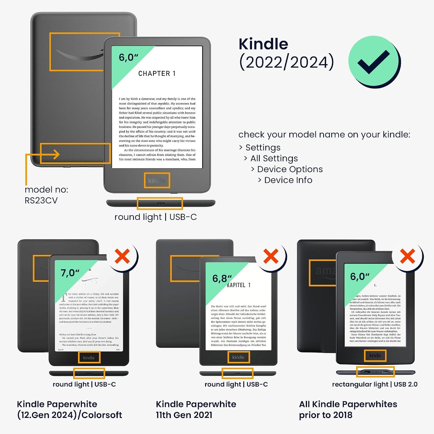 kwmobile (2022/2024) Summer Cork Case Compatible with Amazon Kindle - Book Style Protective e-Reader Flip Cover Folio