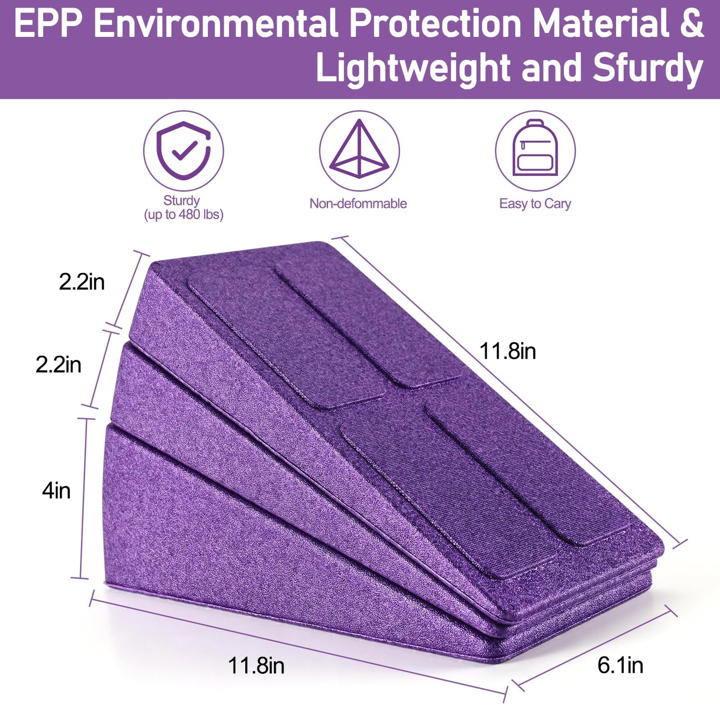 Slant Board Squat Wedge for Calf Stretching，3 Pcs 12" x 6.3" Foot Stretcher Balance Board for Plantar Fasciitis, Adjustable Foam Slant Board Wedge Great for Exercises (Purple)