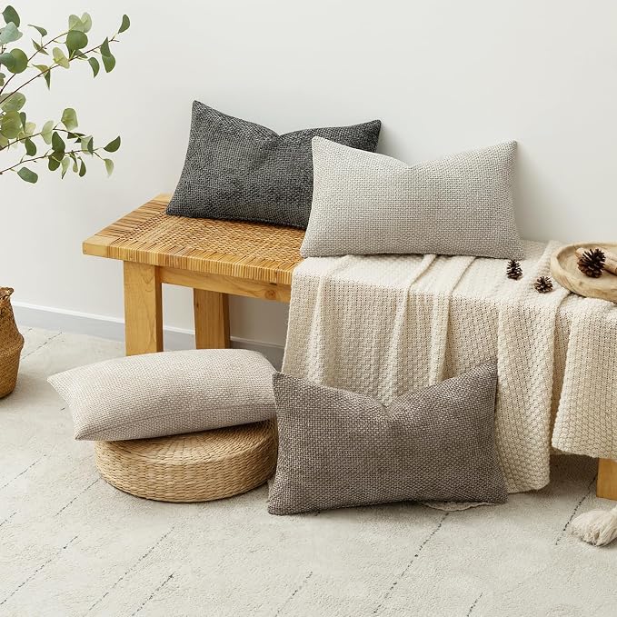 MIULEE Pack of 4 Couch Throw Pillow Covers 12x20 Inch Neutral Soft Decorative Chenille Pillow Covers Farmhouse Boho Accent Cushion Covers for Mid Century Modern Spring Decor Sofa Bedroom Living Room