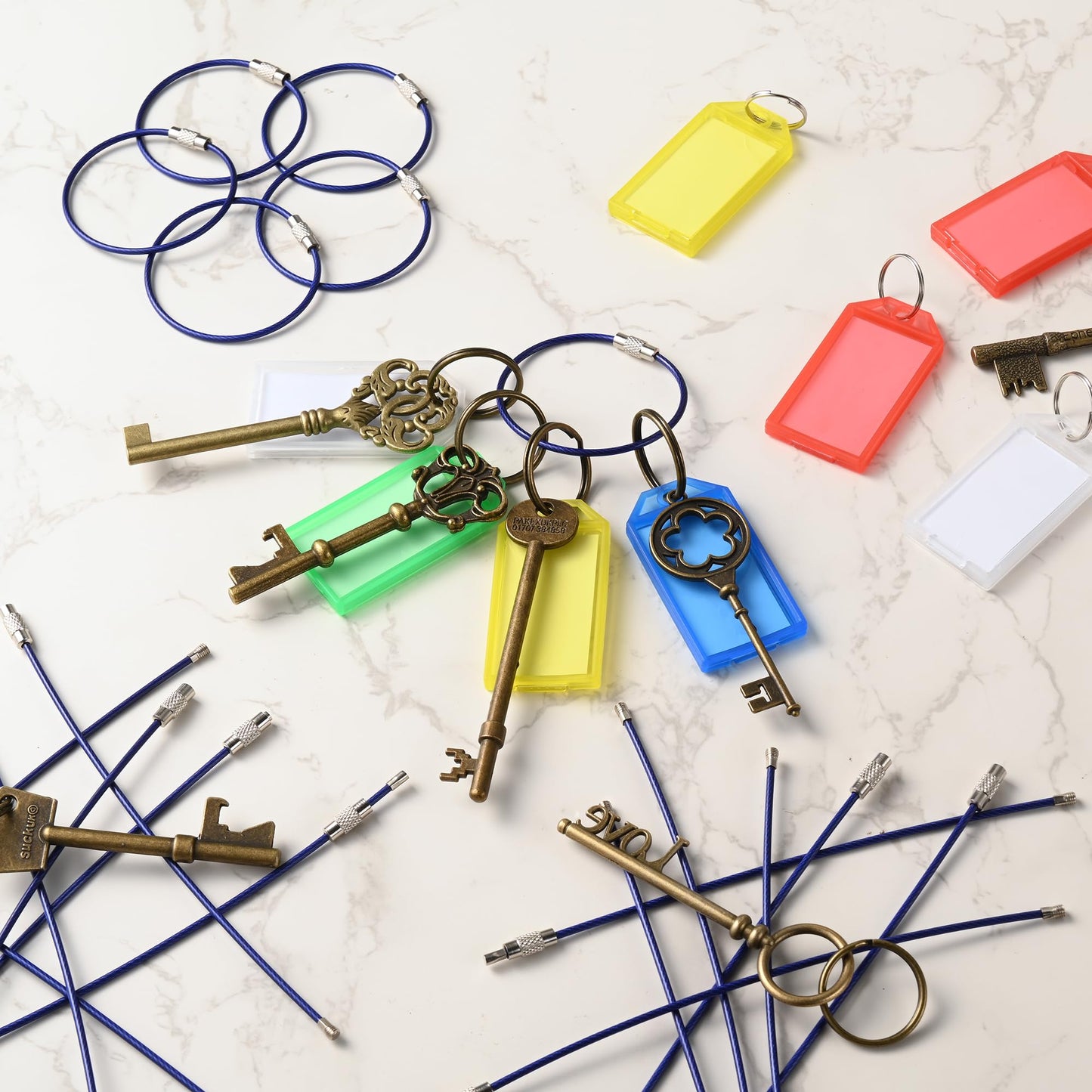 Bidponds 25 Pack Wire Keychain Cable,5.9 Inches Nylon Coated Stainless Steel Key Ring,Luggage Tag Loops,2mm Twist Barrel,Dark Blue