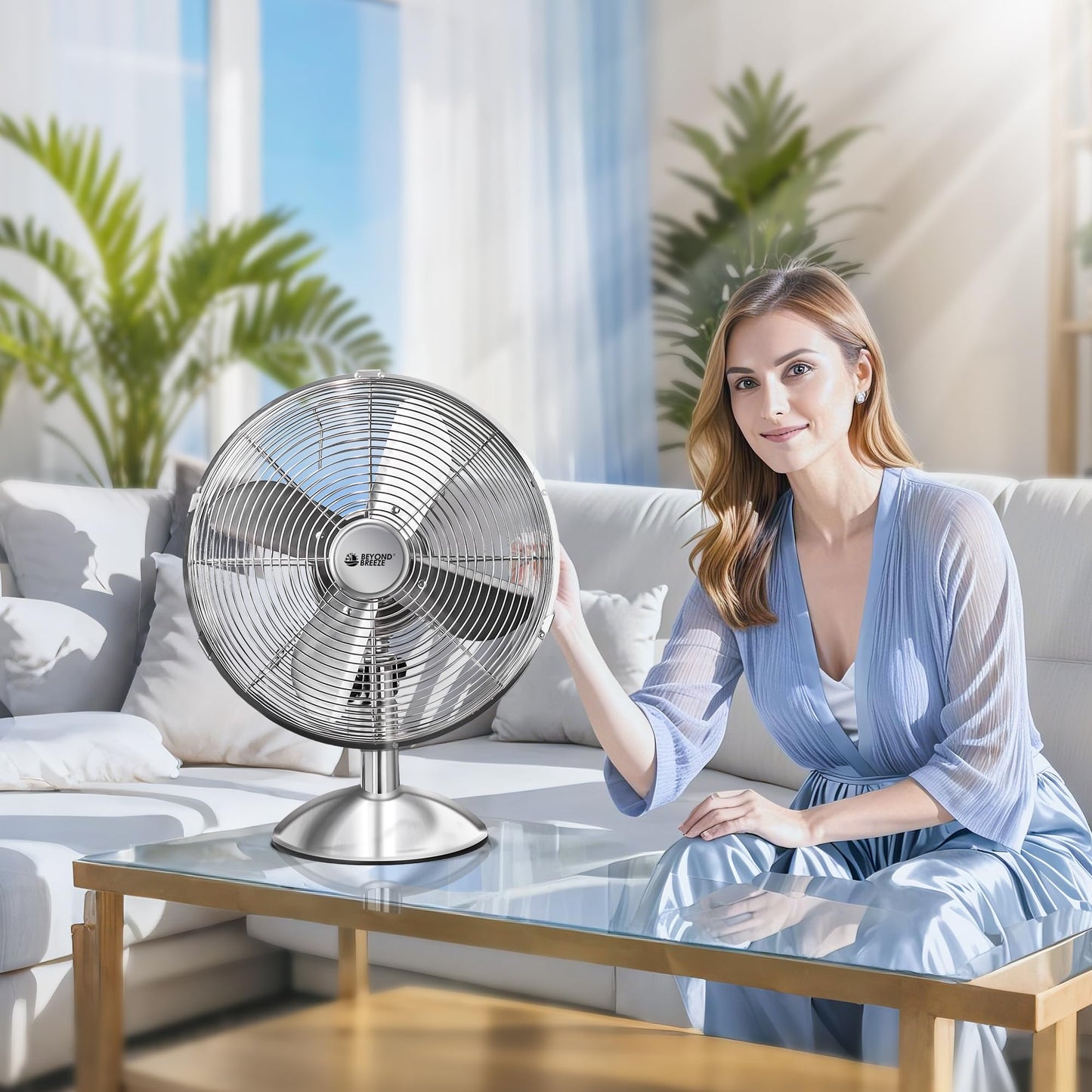 BEYOND BREEZE 12 Inch All Metal Retro Oscillating Table Fan, Desk Fan with 3-Speed Adjustable and 80° Wide Oscillation, Ideal for Bedroom, Office and Kitchen