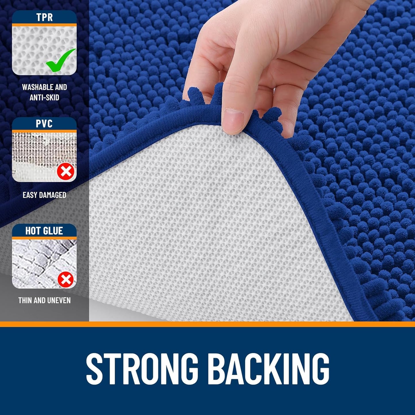 OLANLY Large Bathroom Rugs - Extra Soft Chenille Bath Mats | Quick Dry, Machine Washable, 45x27, Royal Blue