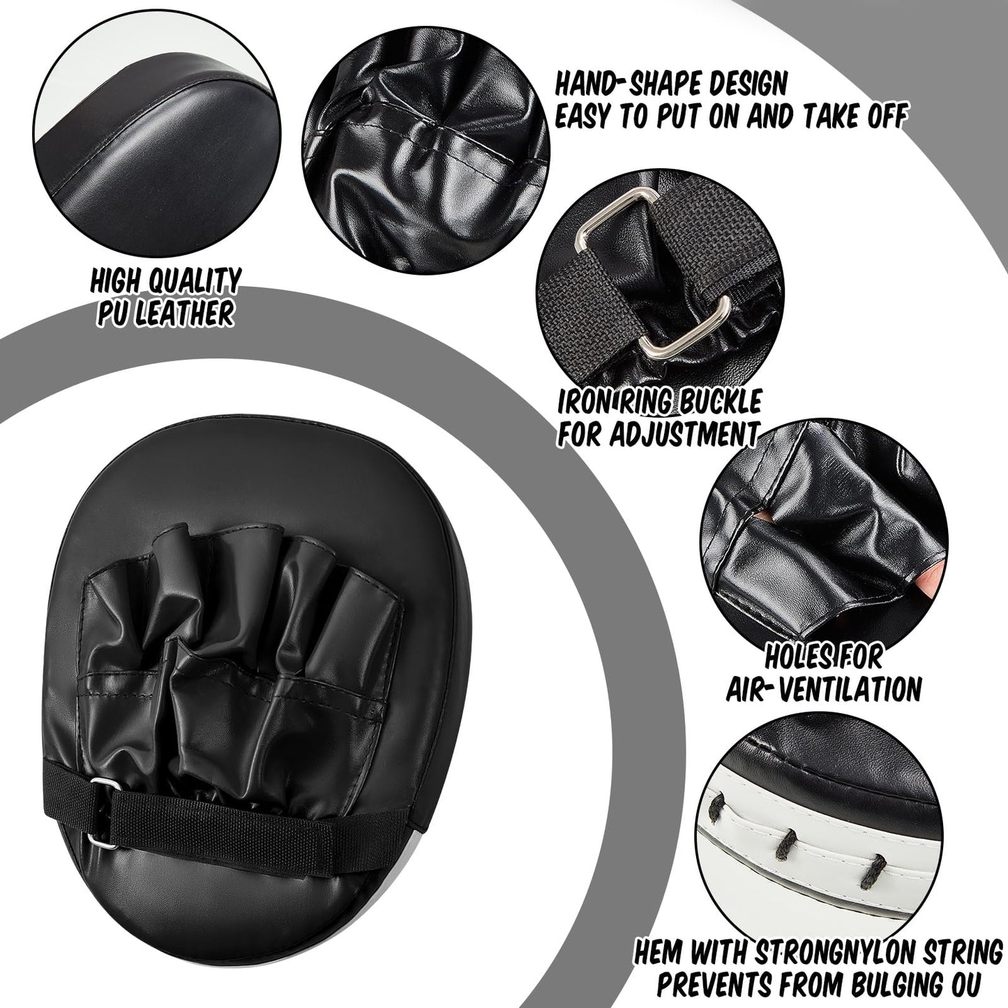 Poen 7 in 1 Taekwondo Kick Pad Boxing Training Equipment Punching Mitts Martial Arts Wrist Band Adjustable Soft Pads Set for Karate Muay Thai MMA Training(Black,Classic)