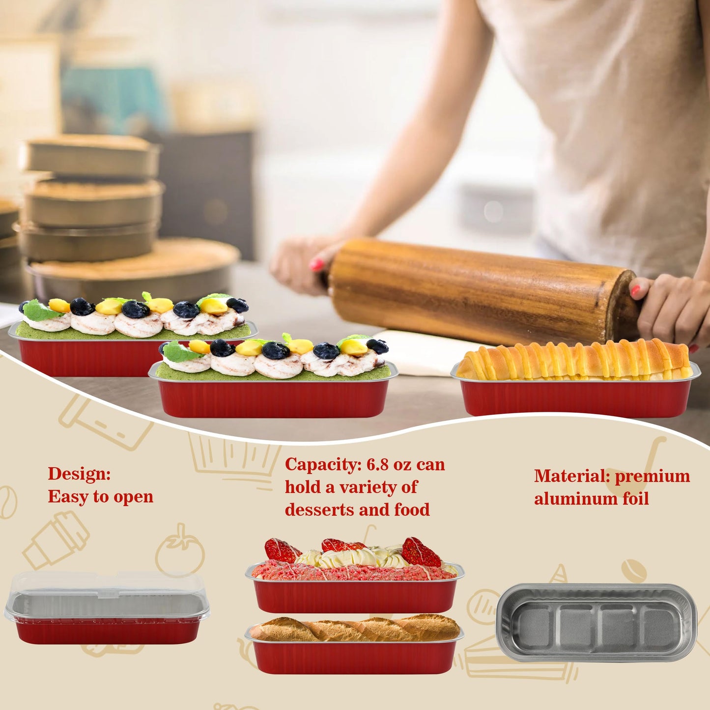 Mini Loaf Pans with Lids, BAKINGPAK 50PCS 6.8OZ 200ML Mini Cake Pans Disposable Aluminum Foil Cupcakes Pans with Lids for Halloween Party Birthday, Orange