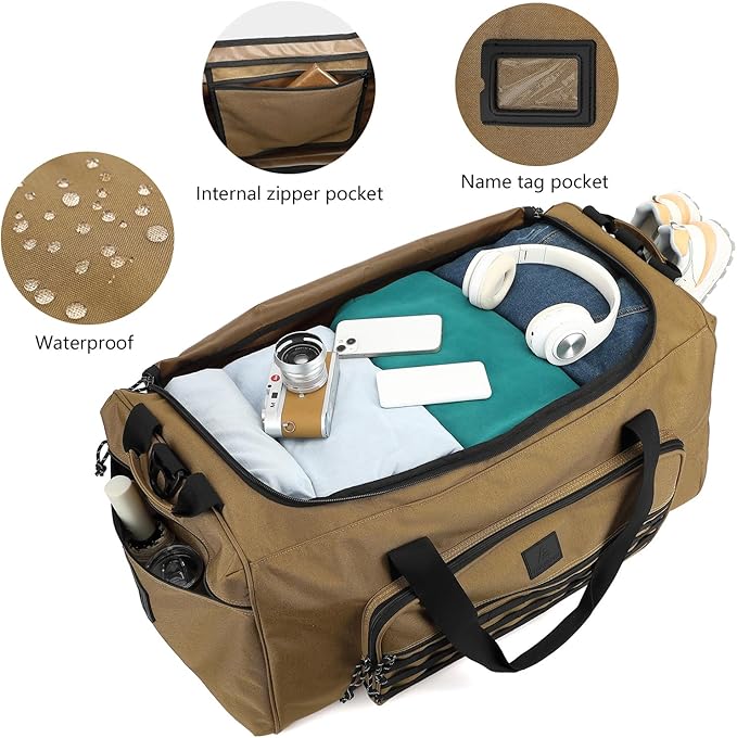 125L Extra Large Gym Duffle Bag for Men Women with Shoes Compartment Heavy Duty Tactical Sports Duffel Bag Big Football Baseball Basketball Soccer Hockey Team Equipment Bag, Brown