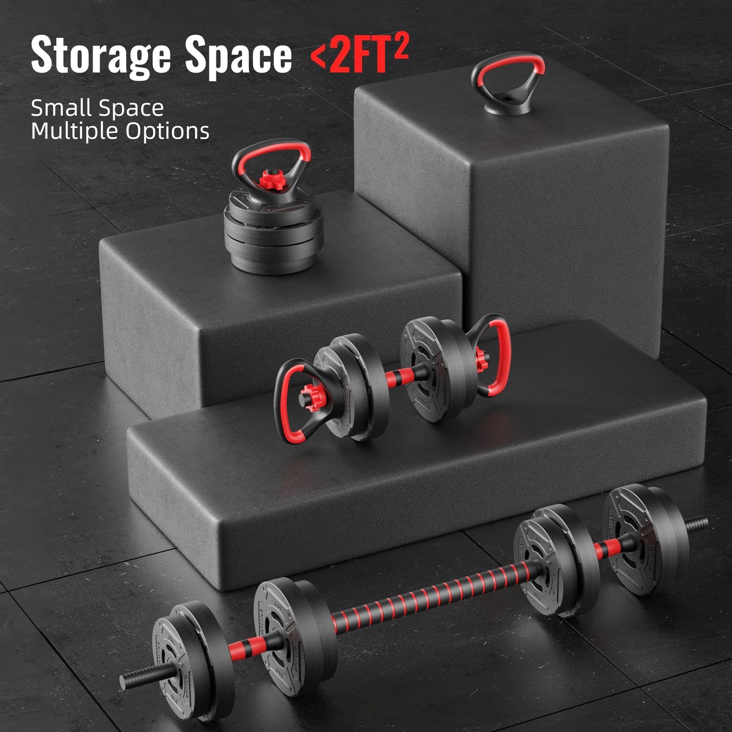 Fitvids Multi-Functional Changeable Dumbbell and Barbell Kettlebell Set with Adjustable Weights, 40LBS, 4 in 1