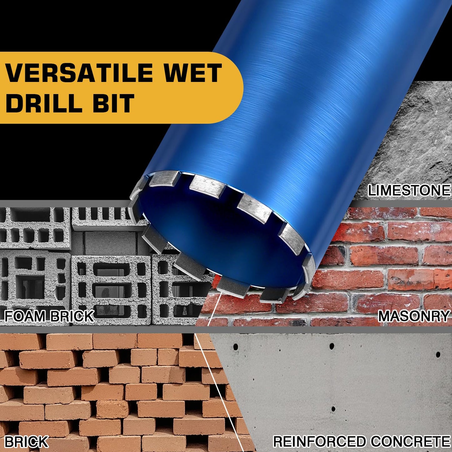 8" Wet Diamond Core Drill Bits, 15" Drilling Depth, 45% Cobalt HRC 70 Concrete Core Drill Bit, 1-1/4-7" Thread, Laser-Welded Segments, Core Bits for Concrete, Masonry, Brick, Mortar